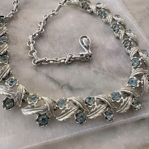 Vintage CORO 1950’s Silvertone Icy-blue Rhinestone Necklace Flawless condition